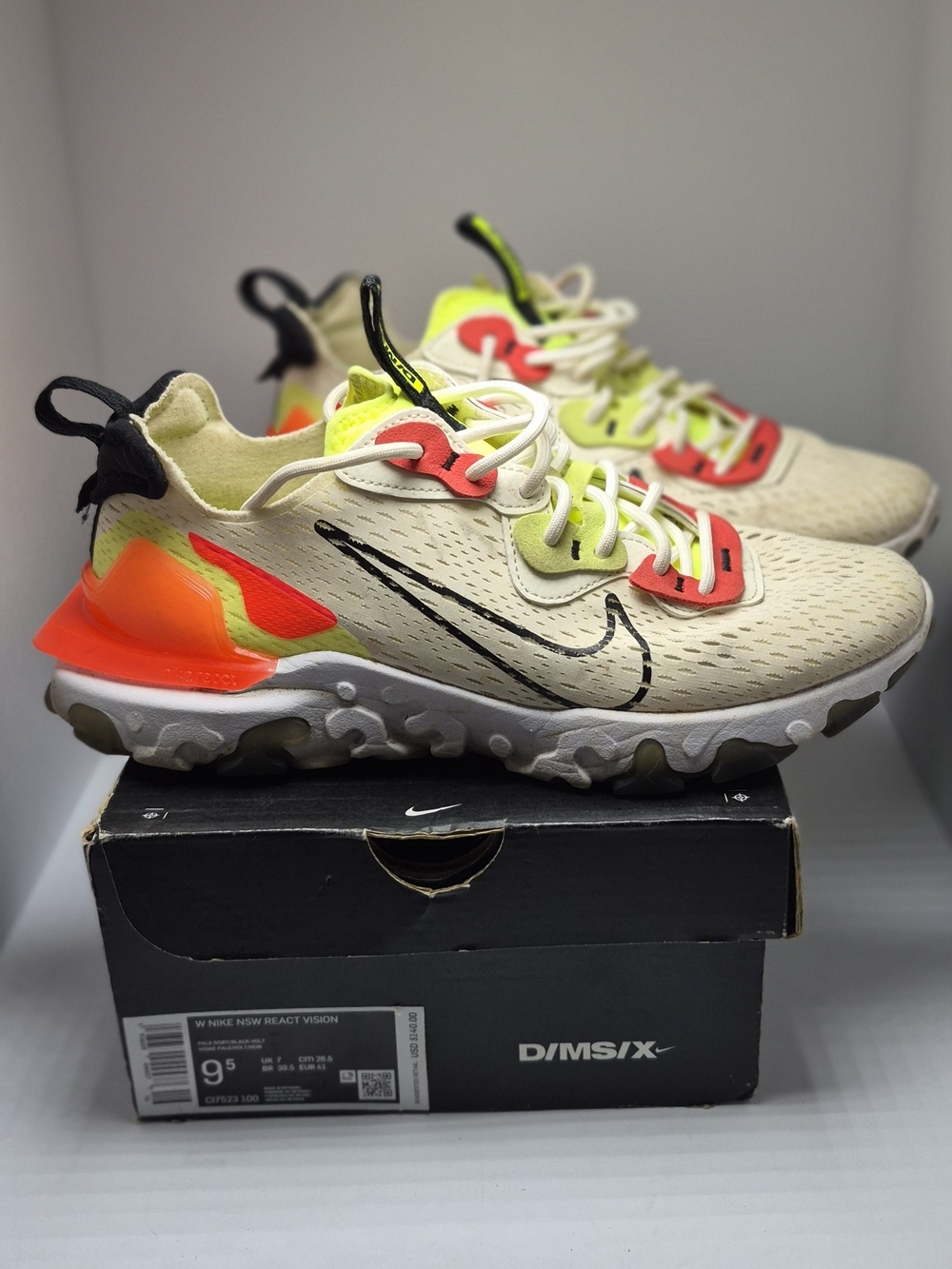 Nike React Vision DMSX Womens Size 9.5 Pale Ivory Volt CI7523-100 With Box